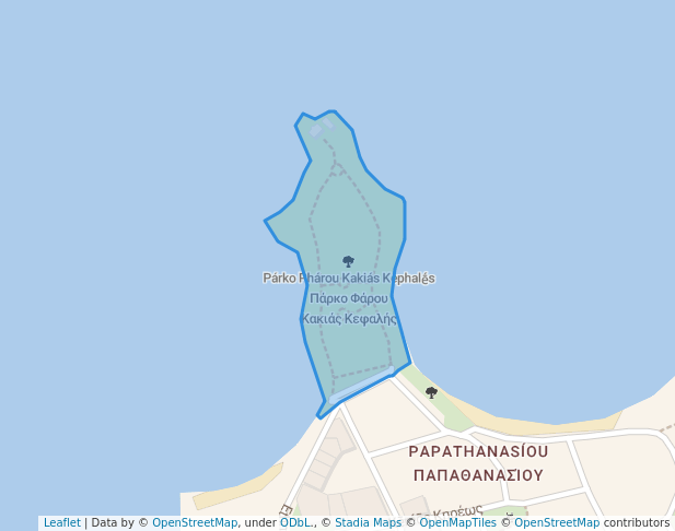 walking in Πάρκο Φάρου Κακιάς Κεφαλής map in Chalkida