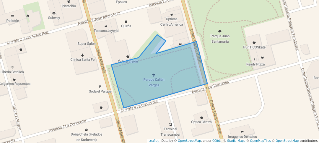 walking in Parque Calián Vargas map in Alajuela