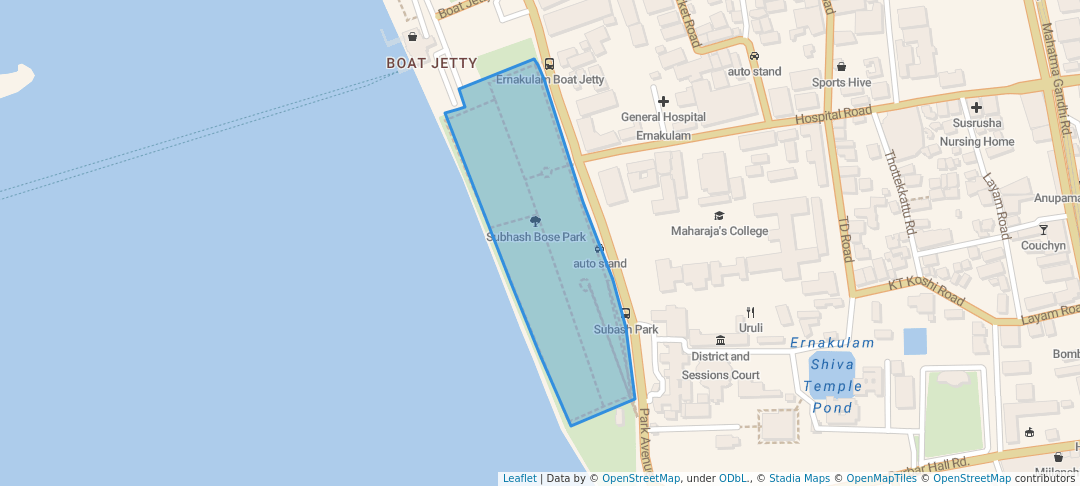 walking in Subash Bose Park map in Ernakulam