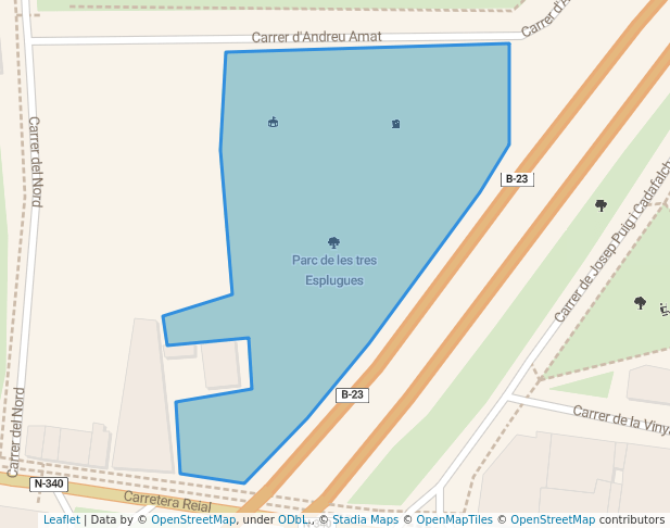 walking in Parc de les tres Esplugues map in Esplugues de Llobregat