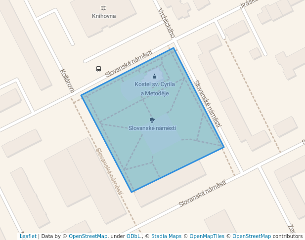 walking in Slovanské náměstí map in Kroměříž