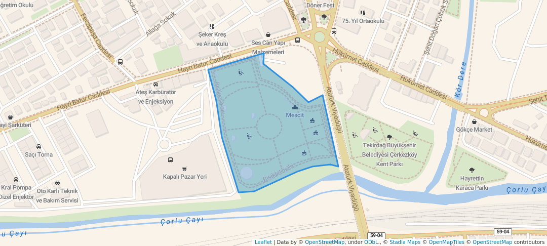 walking in Tekirdağ Büyükşehir Belediyesi Kent Park 2. Etap map in Çerkezköy