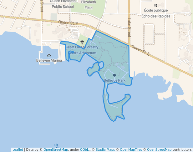 walking in Bellevue Park map in Sault Ste. Marie