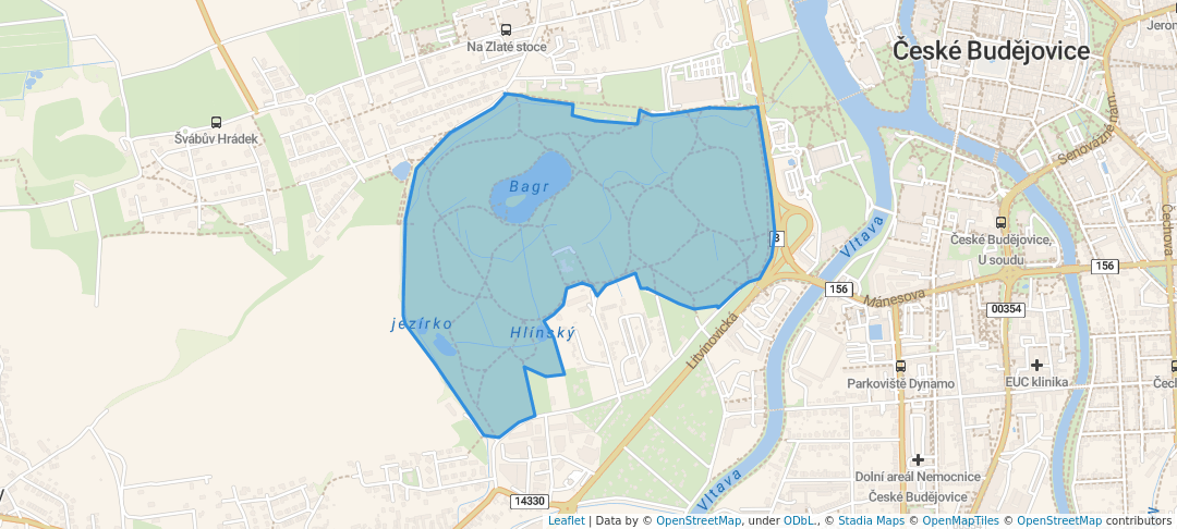 walking in Stromovka map in České Budějovice