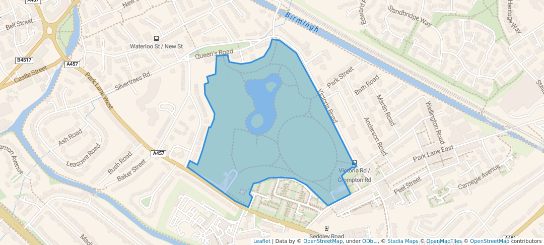 walking in Victoria Park map in Tipton