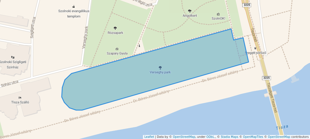 walking in Verseghy park map in Szolnok