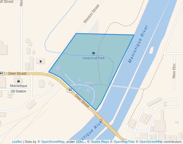 walking in Historical Park map in Manistique