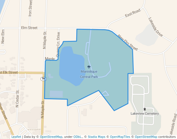 walking in Manistique Central Park map in Manistique