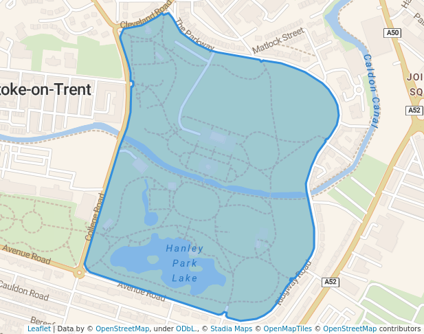 walking in Hanley Park map in Stoke-on-Trent