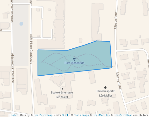walking in Parc Dioscoride map in Montpellier