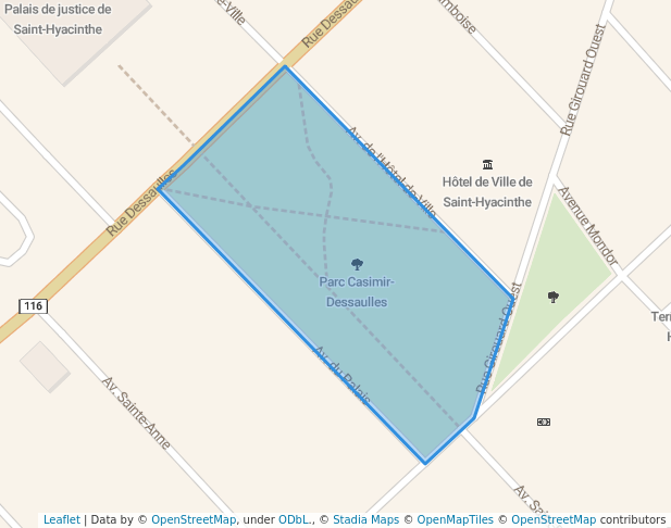 walking in Parc Casimir-Dessaulles map in Saint-Hyacinthe