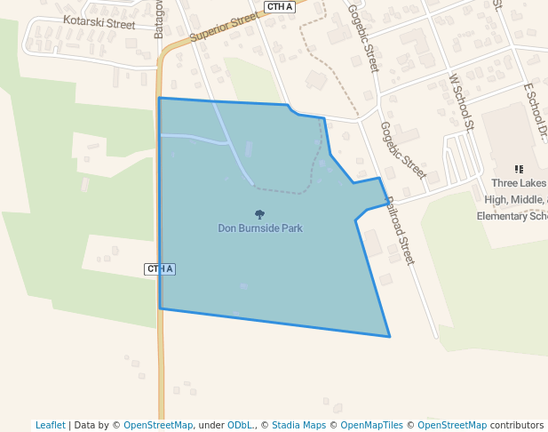 walking in Don Burnside Park map in Three Lakes