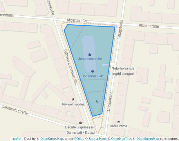 walking in Johannesplatz map in Darmstadt