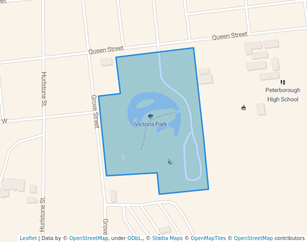 walking in Victoria Park map in Peterborough