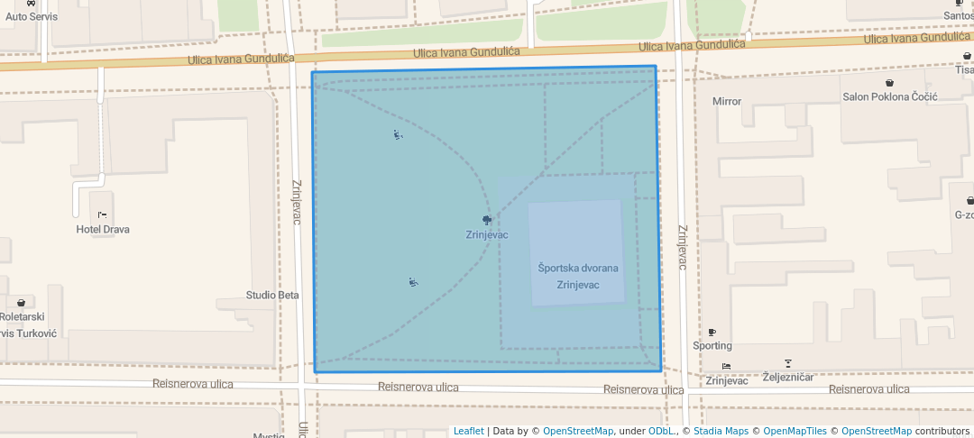 walking in Zrinjevac map in Osijek