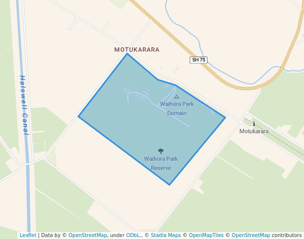 walking in Waihora Park Reserve map in Motukarara