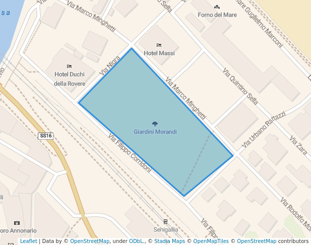 walking in Giardini Morandi map in Senigallia