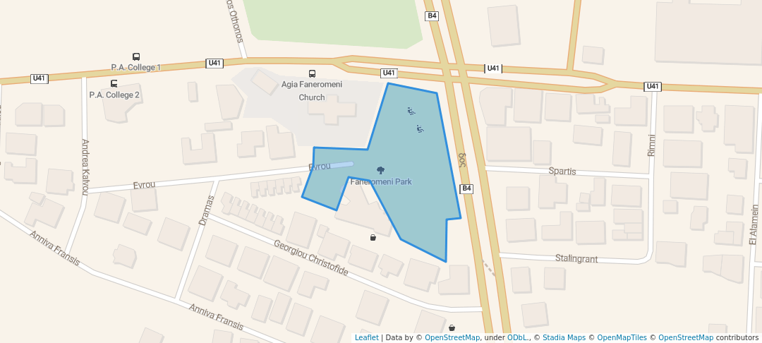 walking in Faneromeni Park map in Larnaca