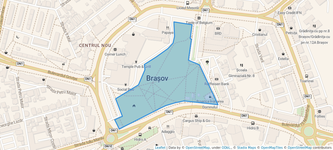 walking in Piața Consiliul Europei map in Brașov