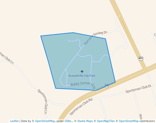 walking in Russellville City Park map in Russellville