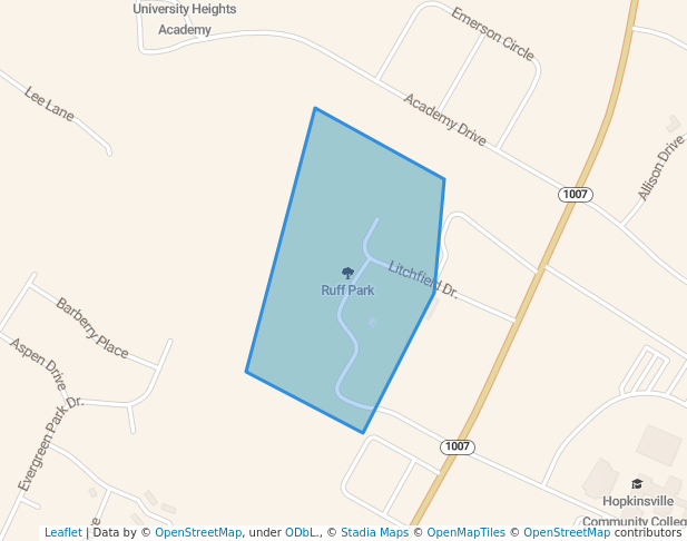 walking in Ruff Park map in Hopkinsville