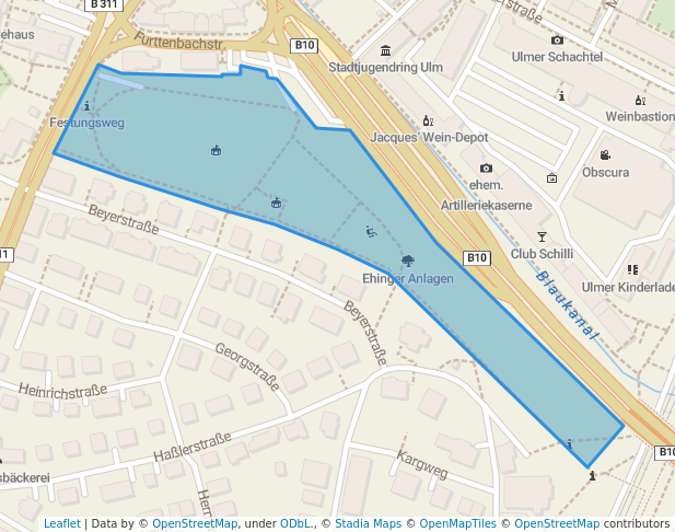 walking in Ehinger Anlagen map in Ulm