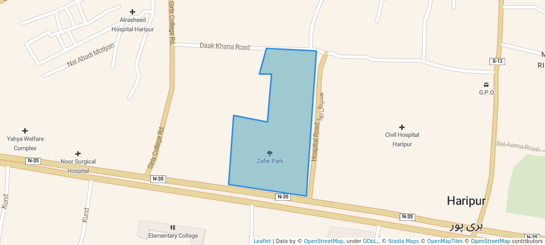 walking in Zafar Park map in Harīpur