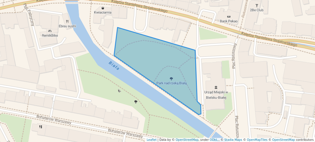 walking in Park nad rzeką Białą map in Bielsko-Biała