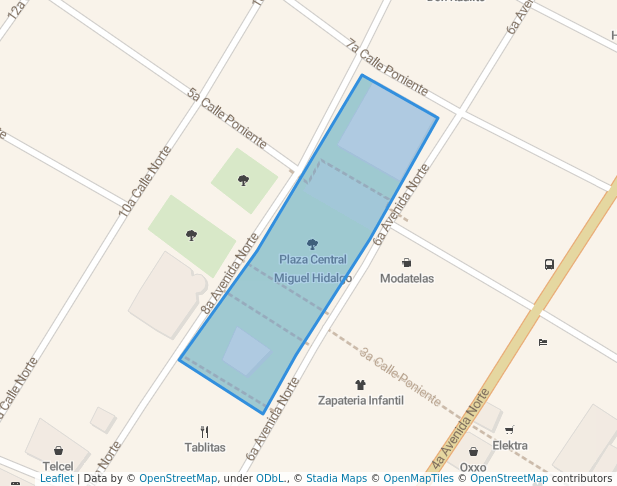 walking in Plaza Central Miguel Hidalgo map in Tapachula de Córdova y Ordoñez