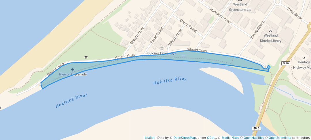 walking in Pierson Esplanade map in Hokitika