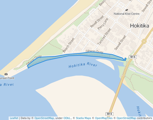 walking in Pierson Esplanade map in Hokitika