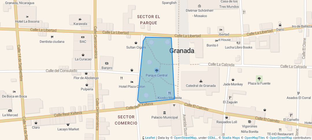 walking in Granada Central Park map in Granada