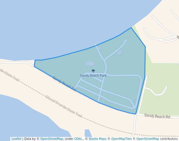 walking in Sandy Beach Park map in Lake Mills