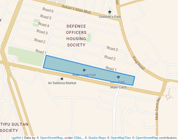 walking in Malir Cantt Park map in Karachi