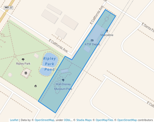 walking in Walt Disney Museum Park map in Marceline