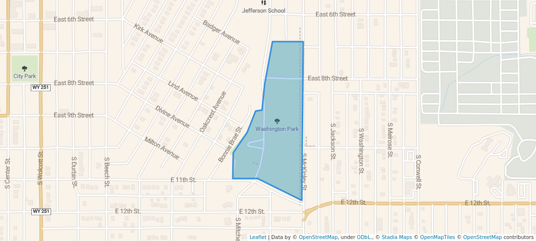 walking in Washington Park map in Casper