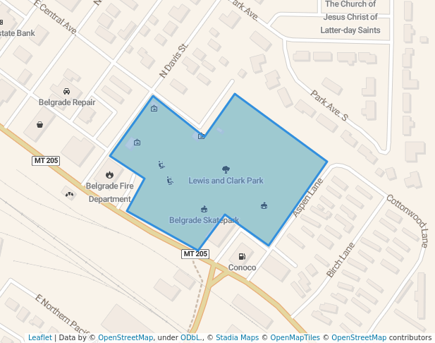 walking in Lewis and Clark Park map in Belgrade