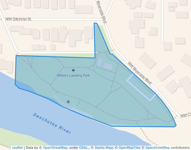 walking in Miller's Landing Park map in Bend
