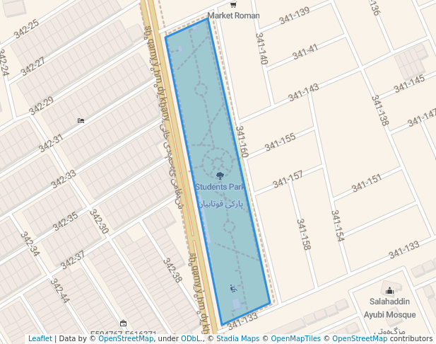walking in پارکی قوتابیان map in Erbil