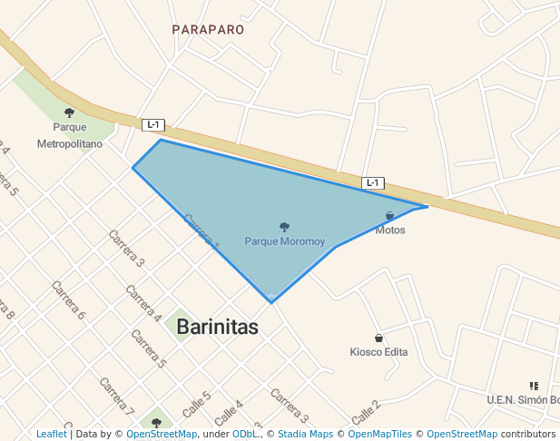 walking in Parque Moromoy map in Barinitas