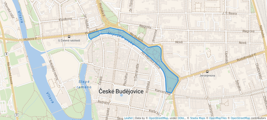 walking in Městské sady map in České Budějovice