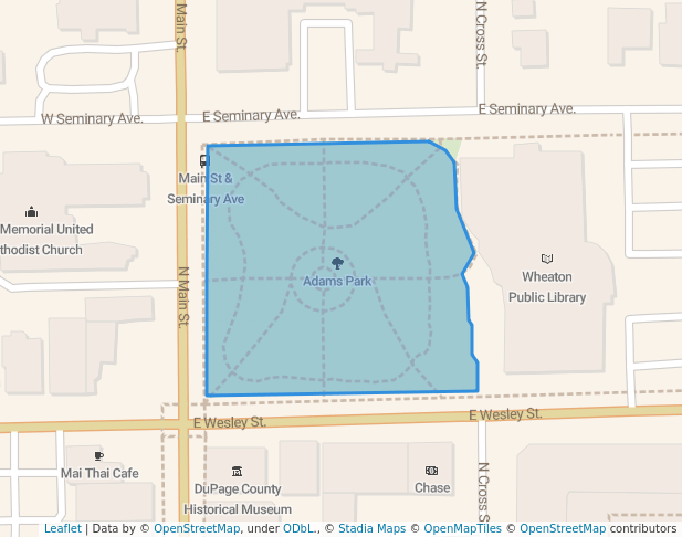 walking in Adams Park map in Wheaton