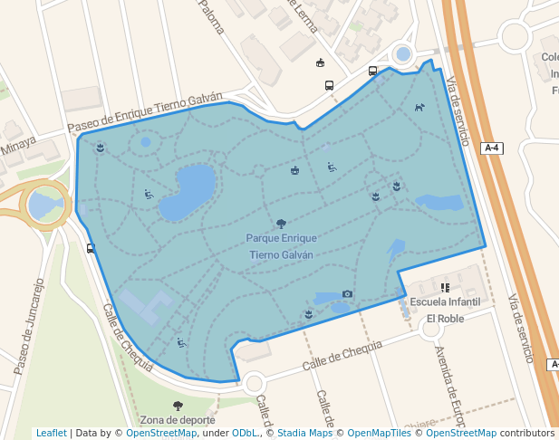 walking in Parque Enrique Tierno Galván map in Valdemoro
