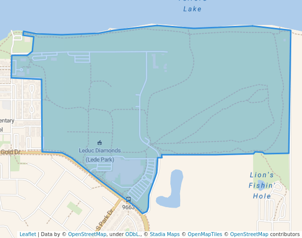 walking in William F Lede Park map in Leduc