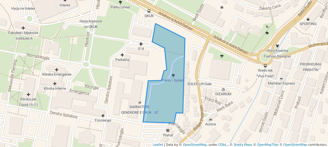 walking in Parku i Spitalit map in Prishtina