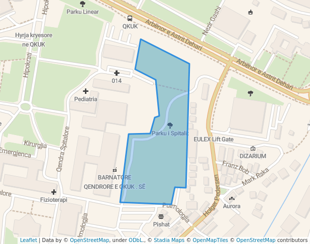 walking in Parku i Spitalit map in Prishtina