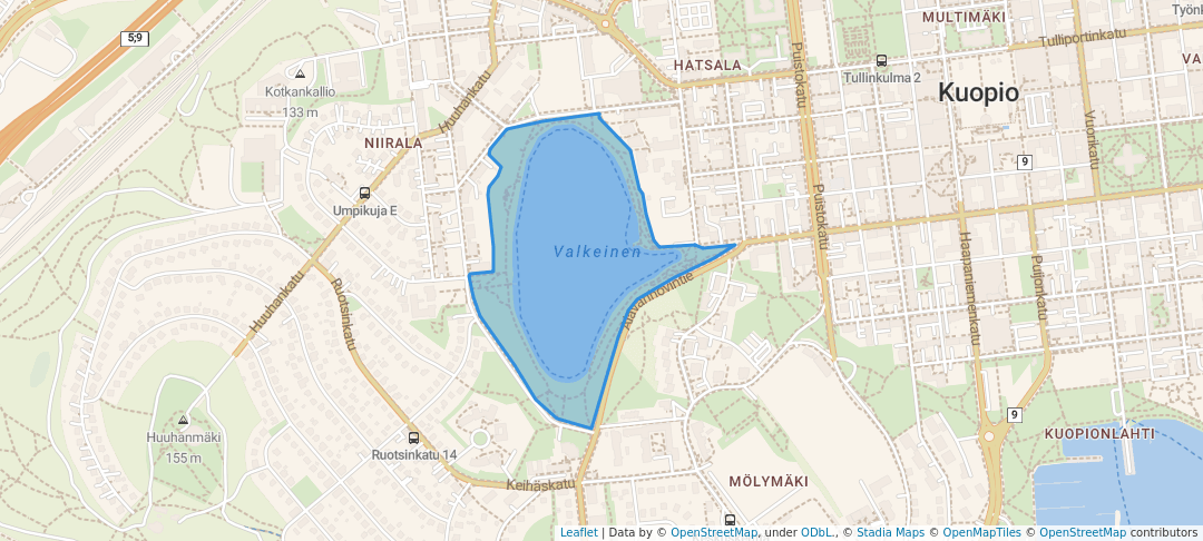 walking in Valkeisenpuisto map in Kuopio