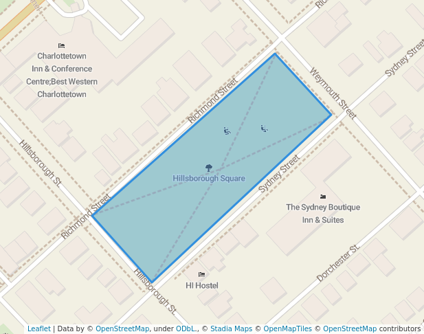 walking in Hillsborough Square map in Charlottetown