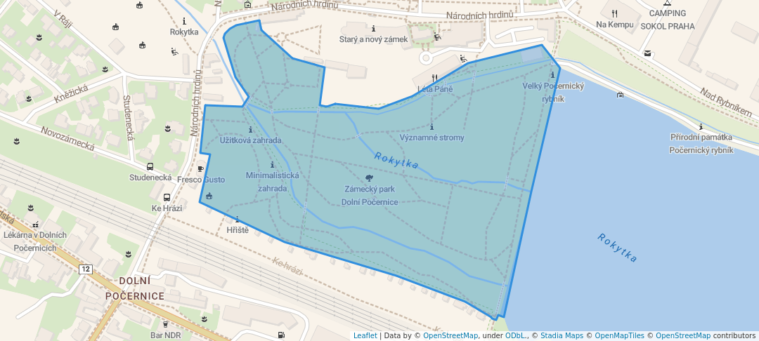 walking in Zámecký park Dolní Počernice map in Prague