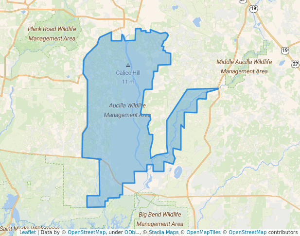 walking in Aucilla Wildlife Management Area map in Monticello